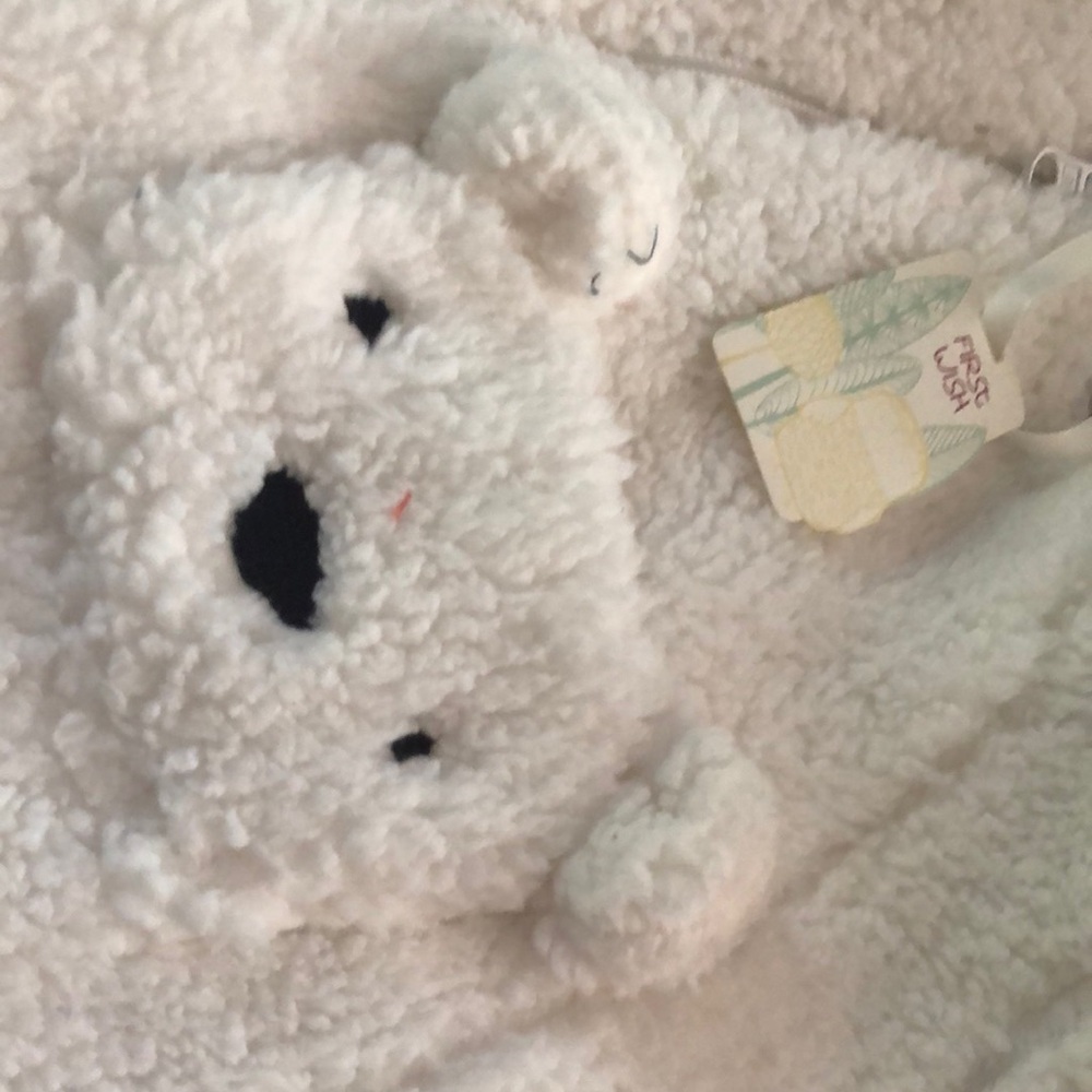 First Wish White Fleece Baby Snowsuit with Bear Print - Picture 4 of 5